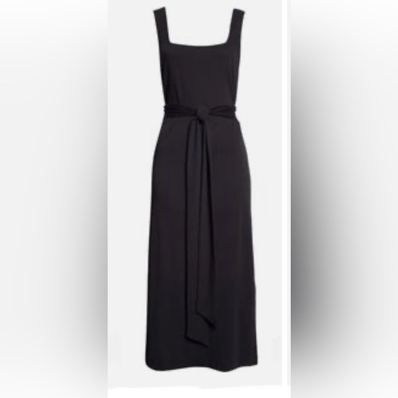 VINCE Black 100% cotton square neck belted midi dress size small - Picture 1 of 15